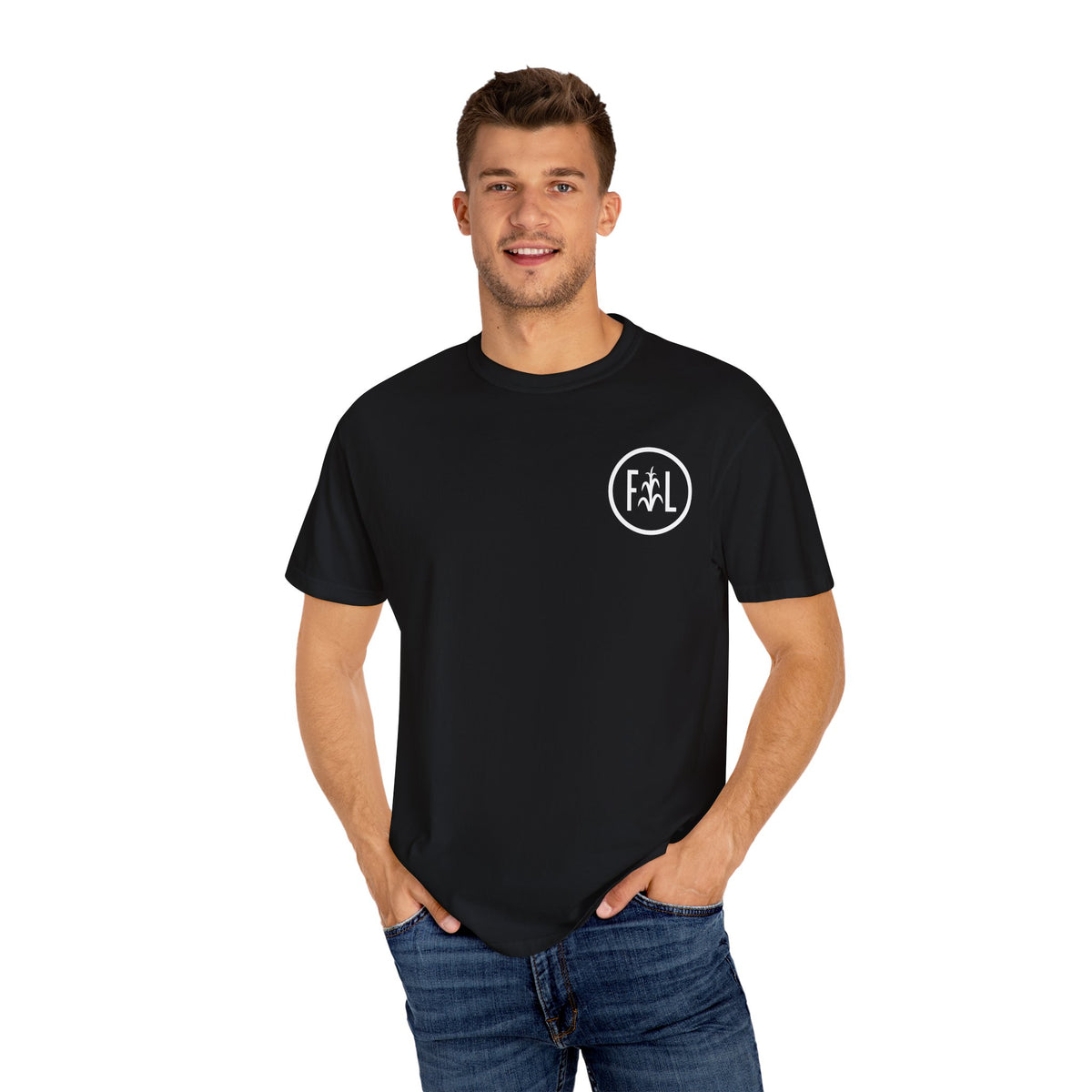 Flatlander Unisex Garment-Dyed T-shirt White Flatlander Logo- Comfort Colors