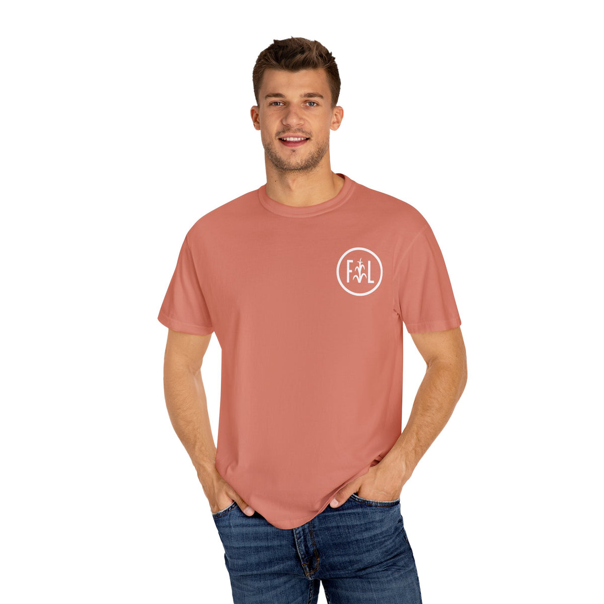 Flatlander Unisex Garment-Dyed T-shirt White Flatlander Logo- Comfort Colors