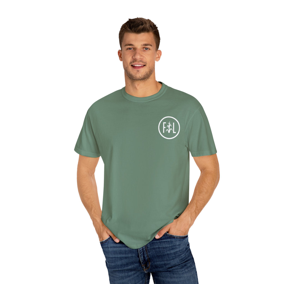 Flatlander Unisex Garment-Dyed T-shirt White Flatlander Logo- Comfort Colors