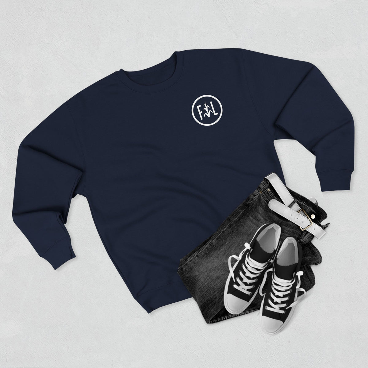 Flatlander Unisex Crewneck Sweatshirt- White Logo