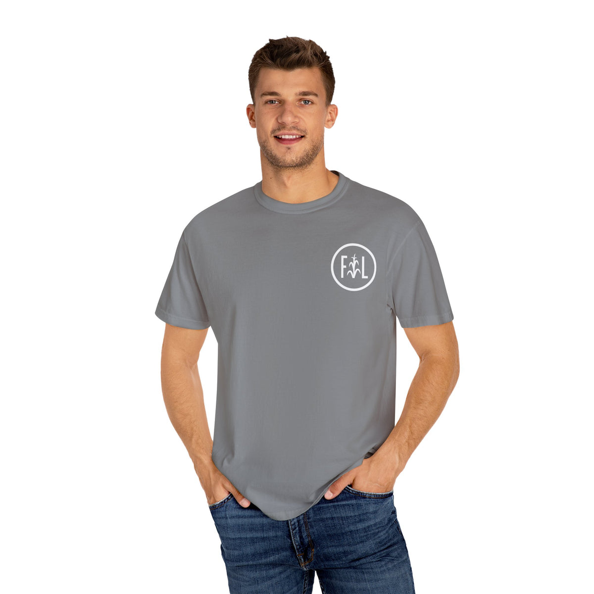 Flatlander Unisex Garment-Dyed T-shirt White Flatlander Logo- Comfort Colors