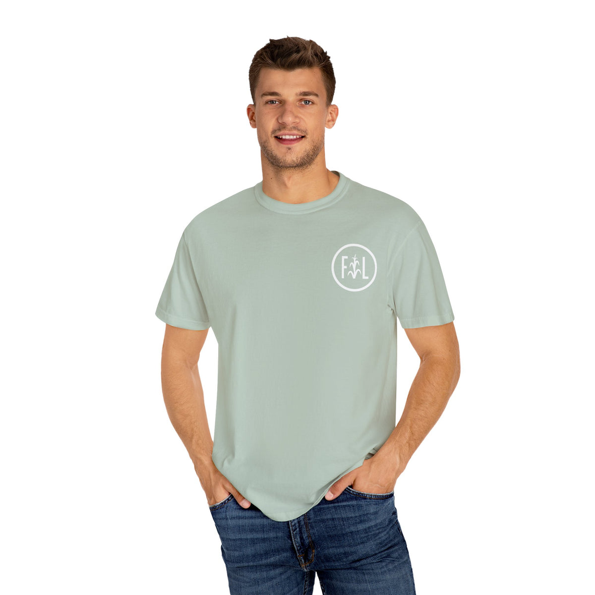 Flatlander Unisex Garment-Dyed T-shirt White Flatlander Logo- Comfort Colors