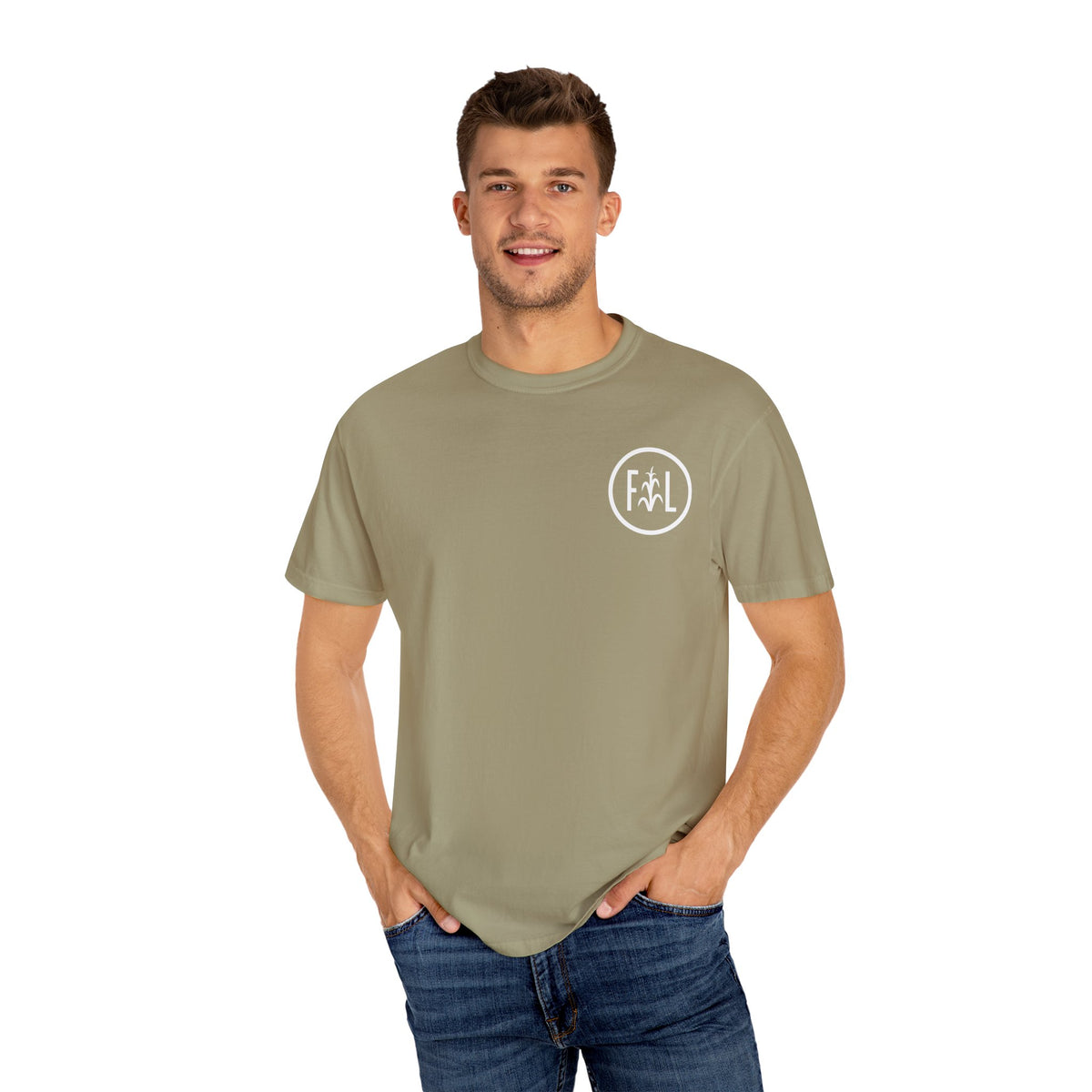 Flatlander Unisex Garment-Dyed T-shirt White Flatlander Logo- Comfort Colors