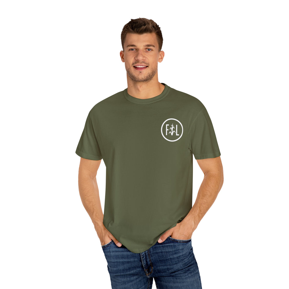 Flatlander Unisex Garment-Dyed T-shirt White Flatlander Logo- Comfort Colors