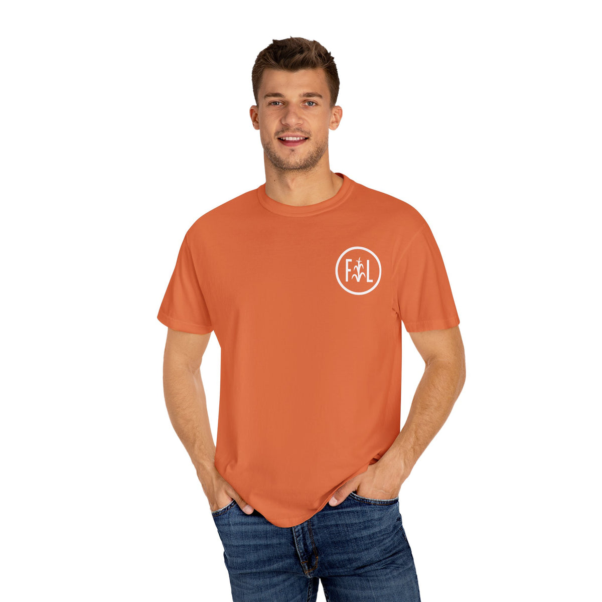 Flatlander Unisex Garment-Dyed T-shirt White Flatlander Logo- Comfort Colors